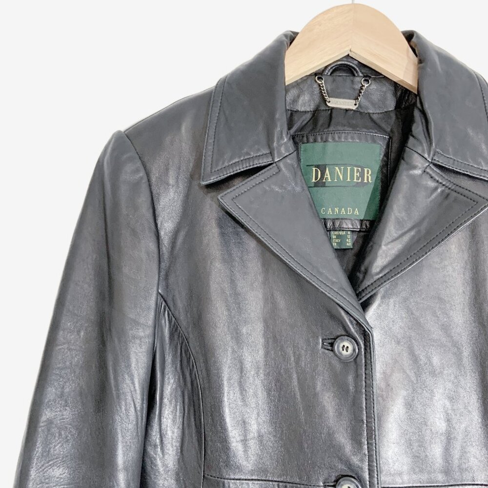 Vintage Black Leather Blazer Coat by DANIER / Made in Canada / size Small - Picture 4 of 11